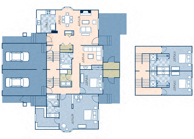 Floor plan for 4 beds, 4 baths, 2398 sqft